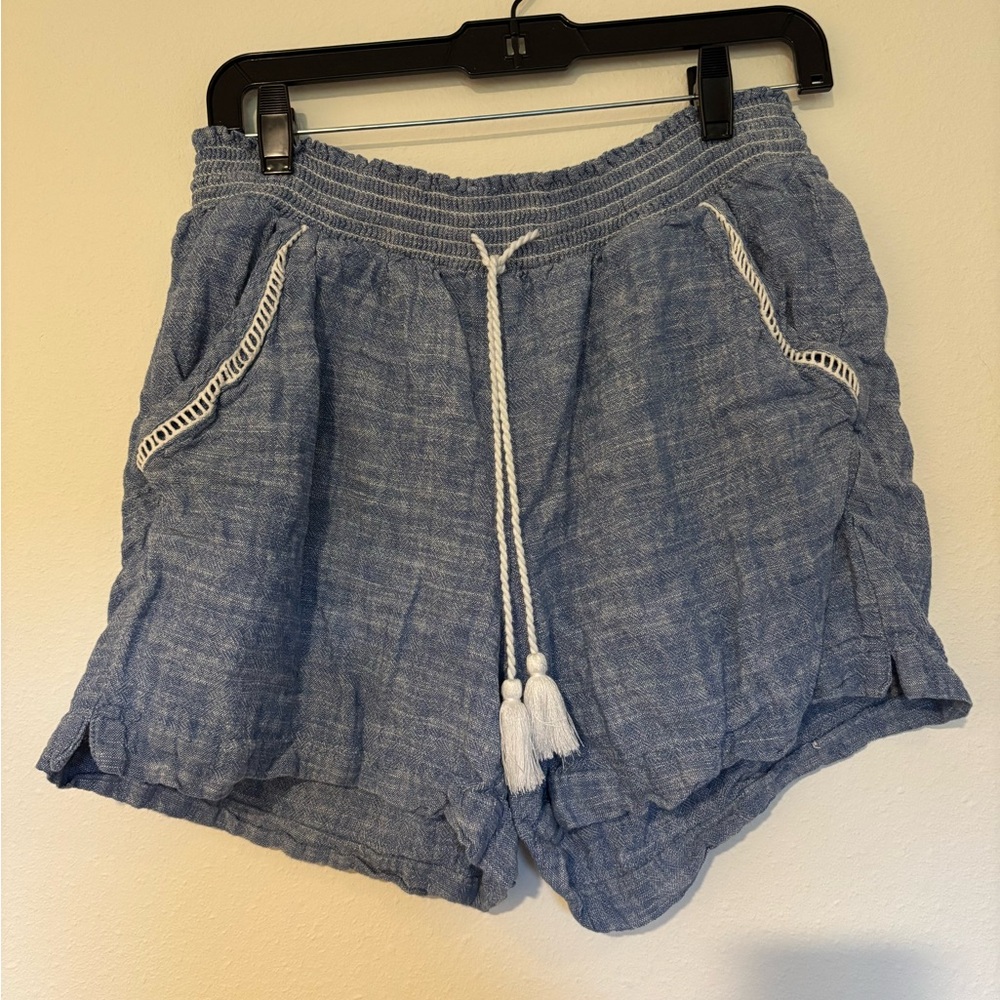 Casual Blue Linen Women's Shorts